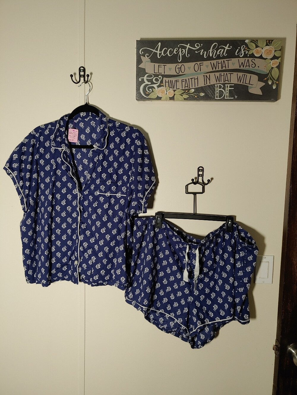 Sonoma 2X Gorgeous blue White Floral Short Sleeve Pajama Set